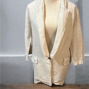 Sabina Cream Blazer Lightweight Linen Notched Lapels Size L
